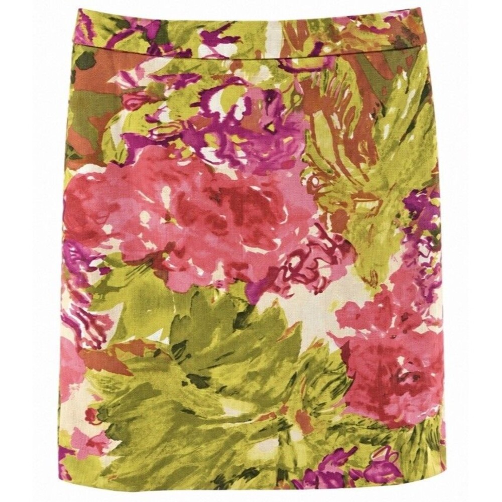 J.Crew Pencil Skirt Womens 4 Multicolor Floral Watercolor Cotton Blend Career